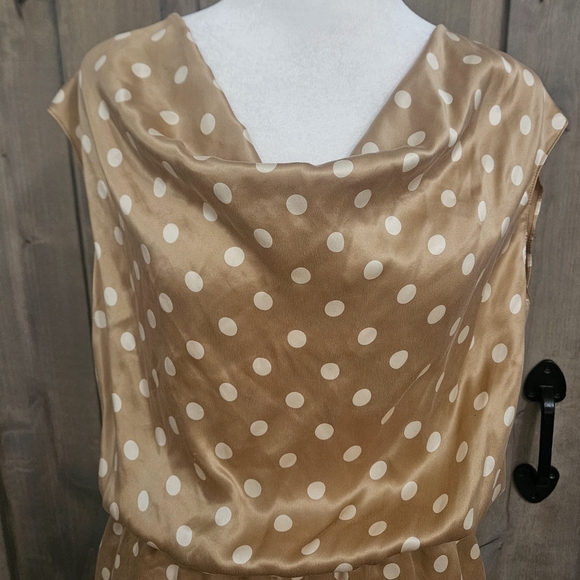 ROBERT RODRIGUEZ 100% Silk Polka Dot Draped Neck Mini Dress. Tan/cream. Size 2 - Picture 4 of 15